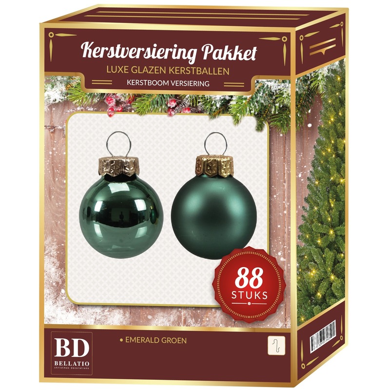 Emerald groen kerstballen pakket 88-delig Christmas Christmas Emerald Greenlake Glass - Top Merken Winkel